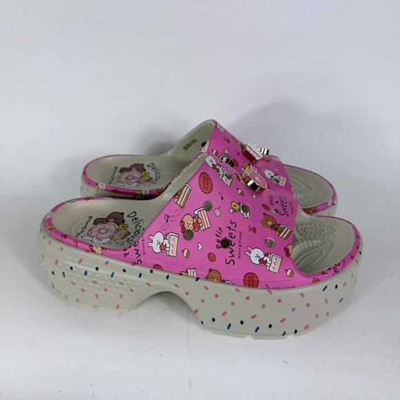 Crocs Line Friends Stomp Petit Sweets Slide Sandal Women 9 Pink Slip-On Open Toe - Picture 2 of 10